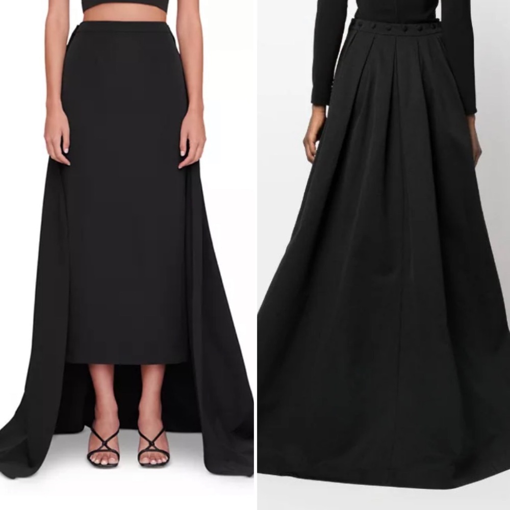 STAUD NWT Prunella Black Convertible Cape Overlay Pleated Skirt Detachable Train